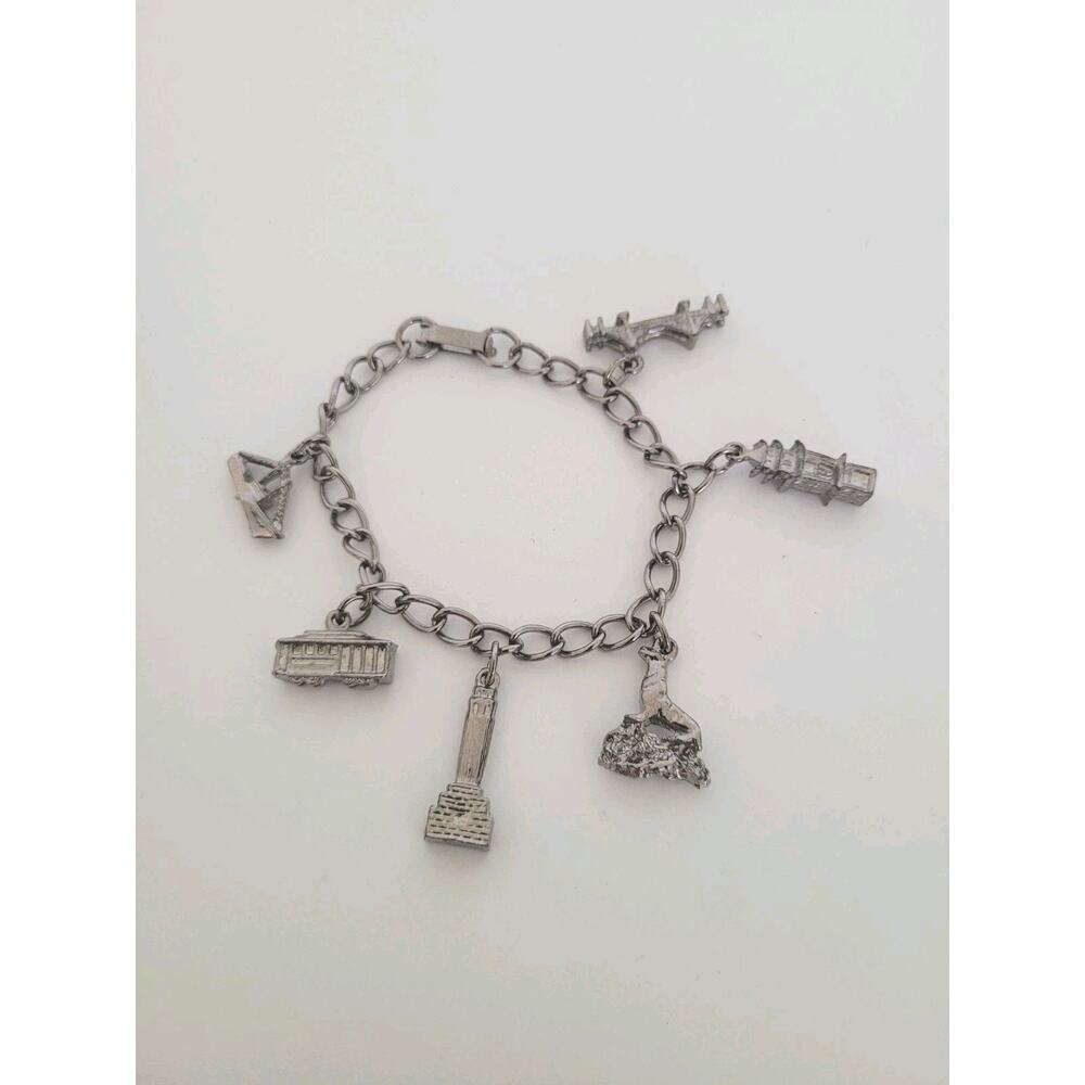 Vintage 60's San Francisco California 6 Charm‎ SilverTone 7" Bracelet Copper